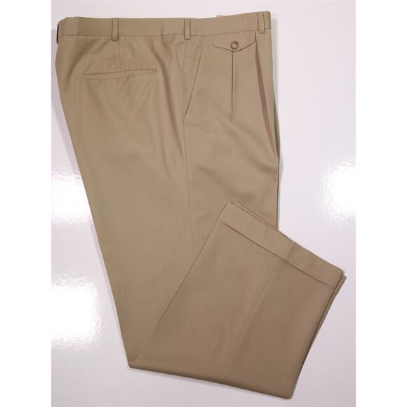 Ying Tai Ltd Bespoke Tailored VBC Wool Solid Tan Pleated Dress Pants 40x28